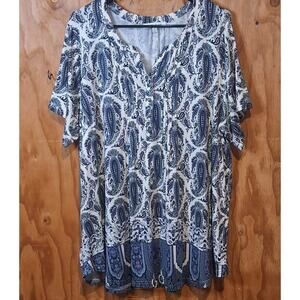 Rose + Olive Shirt Women's 3X Paisley Classic Preppy Basic Simple Everyday Retro